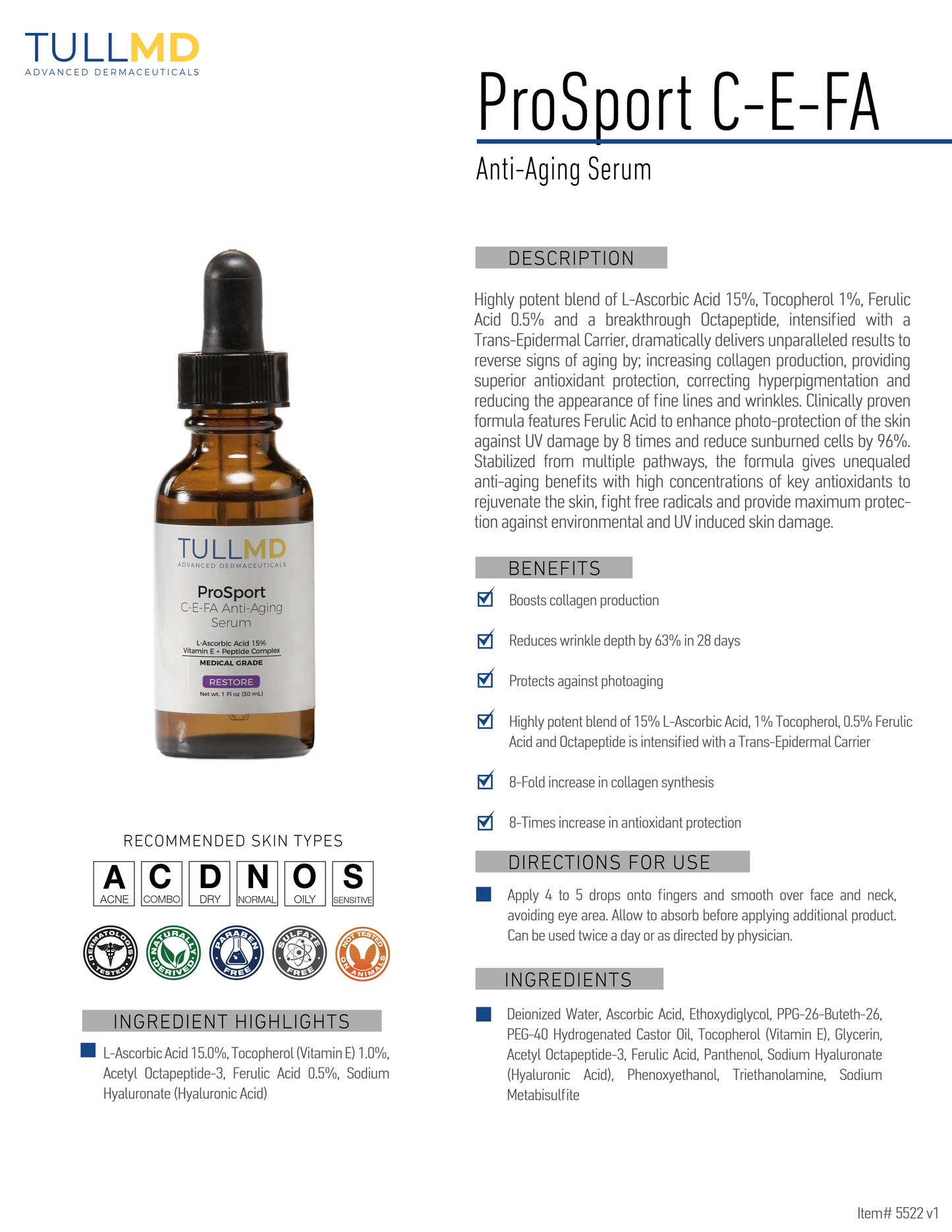 ProSport C-E-FA Anti-Aging Serum fact sheet