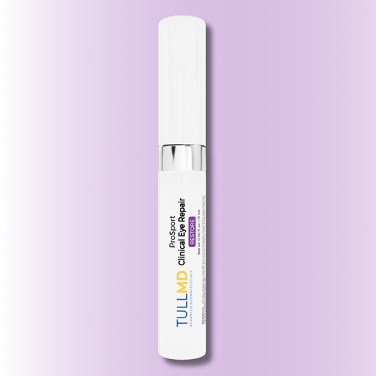 TULL MD Clinical Eye Repair serum bottle on a light purple background